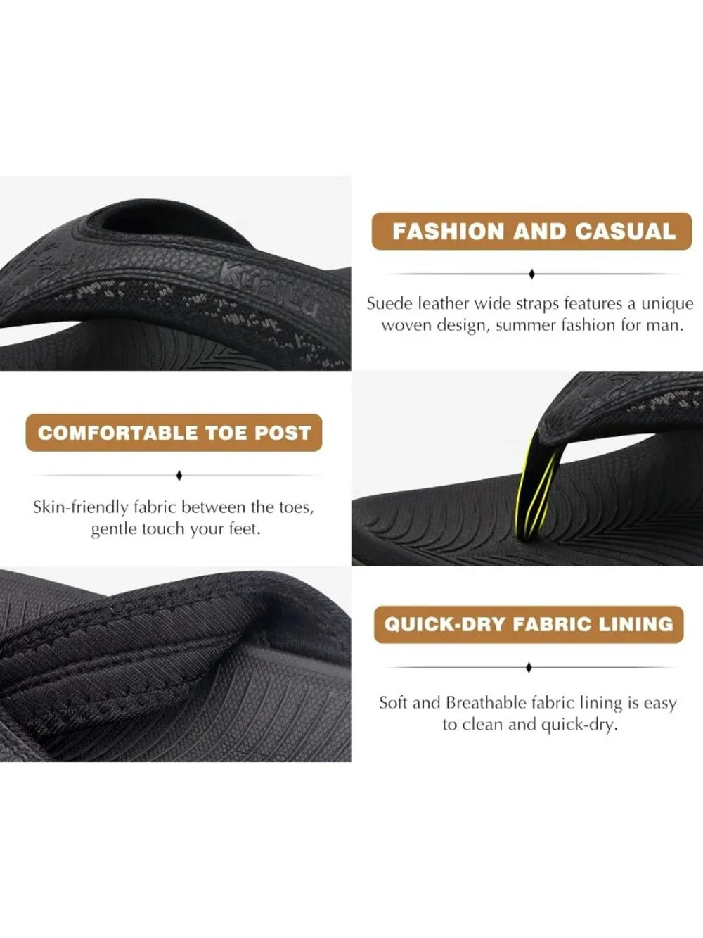 Men's All Black Sport Flip Flops Comfort Orthotic Thong Sandals Arch Support